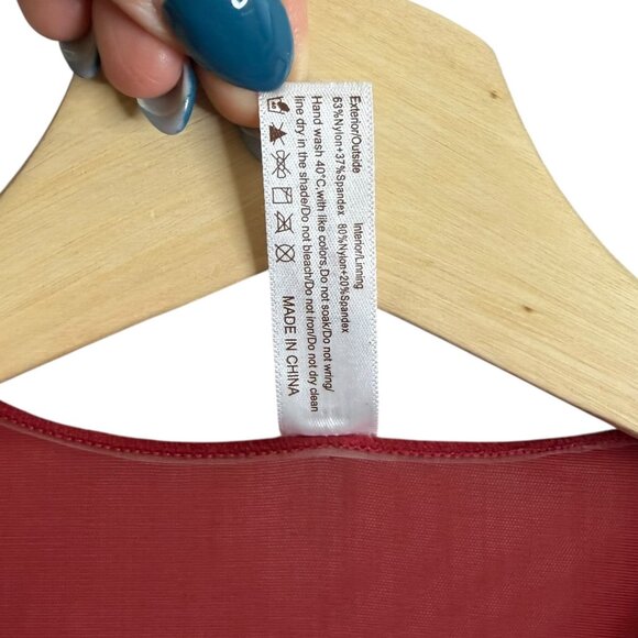 Popilush Shapewear Illusion Mesh Long Sleeve Tummy Control Bodysuit Red Small - Picture 5 of 6